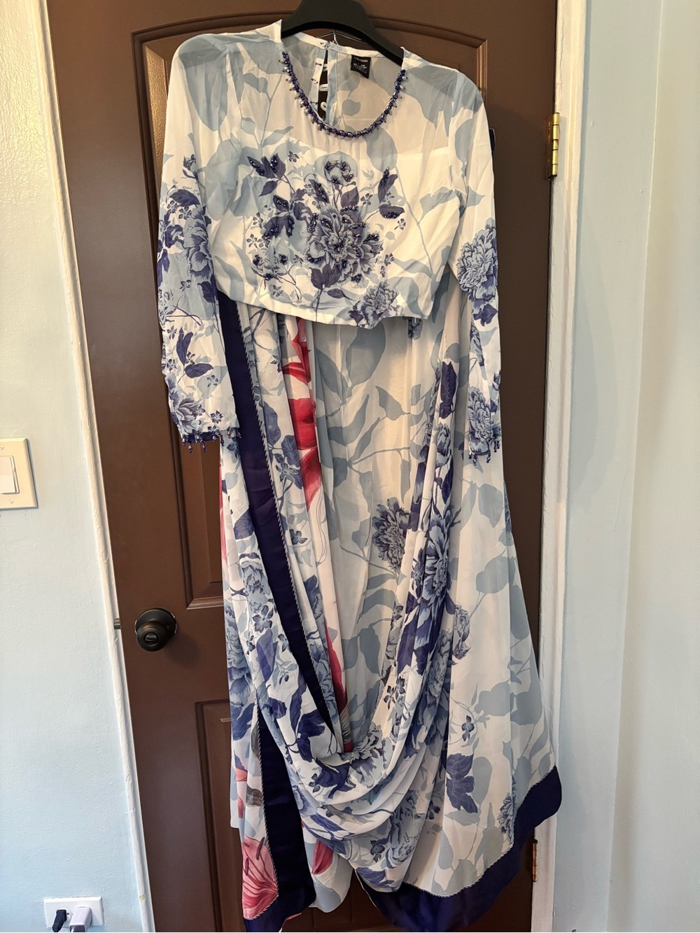 Floral Blue & White Long Women’s Dress
